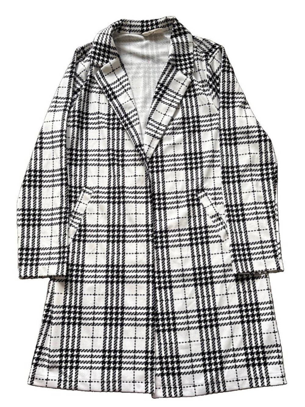 Melloday Jacket Women “M” Black Blazer Houndstooth Lightweight Duster Open